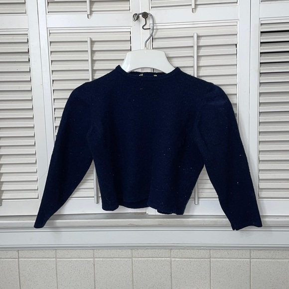 Henry Bendel NYC 100% wool sweater shrunk crop top sweatshirt DARK NAVY - Picture 1 of 2